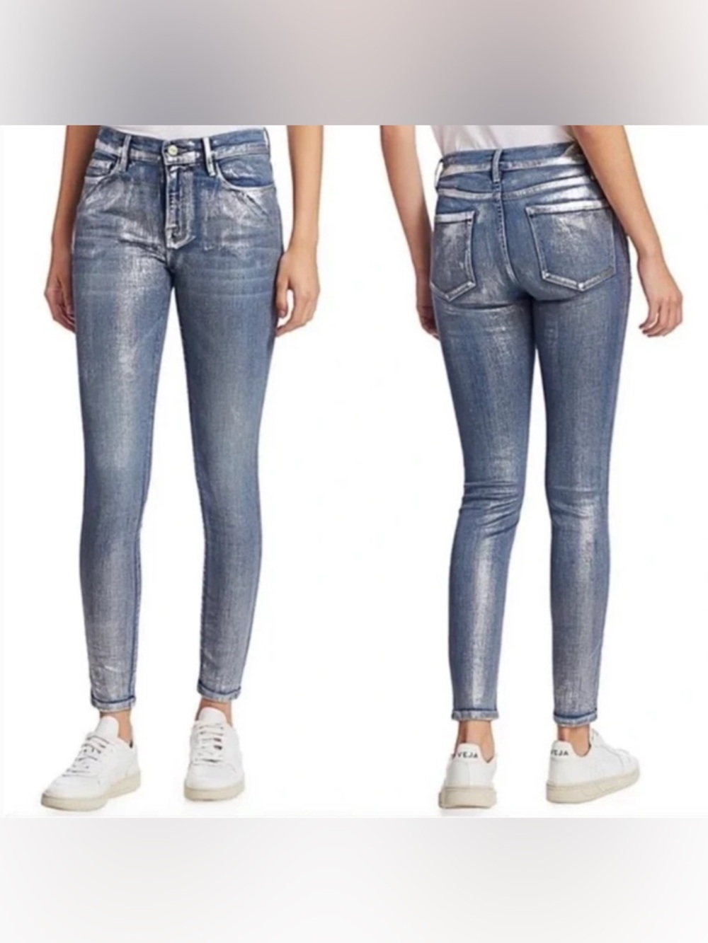 FRAME  Le Skinny De Jeanne Jeans in Metallic. Women’s size 27 great condition